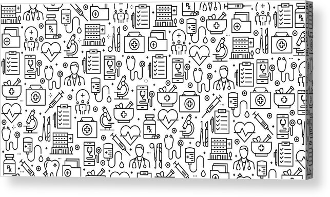 Internet Acrylic Print featuring the drawing Vector set of design templates and elements for Healthcare and Medicine in trendy linear style - Seamless patterns with linear icons related to Healthcare and Medicine - Vector by Cnythzl