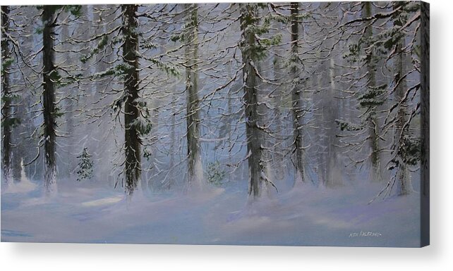 Snow Acrylic Print featuring the painting White Pines by Ken Ahlering
