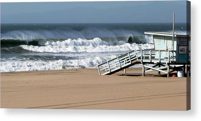 Windy Acrylic Print featuring the photograph Windswept Wave and Tower by Jeff Lowe