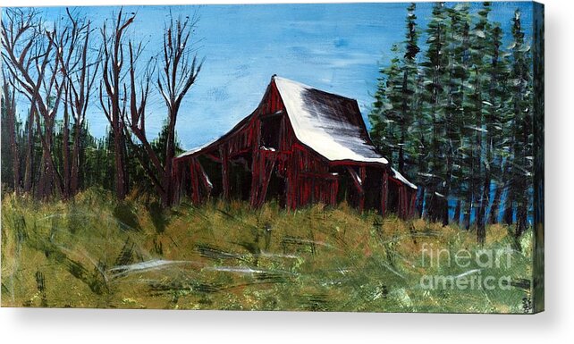 Barn Acrylic Print featuring the painting Winter's End by Rebecca Weeks