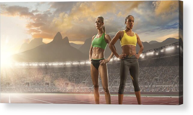 Event Acrylic Print featuring the photograph Women Athletes Standing in Olympic Stadium in Rio by Peepo