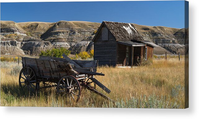 Wagon Acrylic Print featuring the photograph Cabin and Wagon Alberta by David Kleinsasser