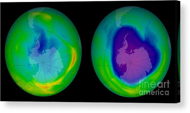 Antarctica Acrylic Print featuring the photograph Change In Ozone Hole Over South Pole by NASA/GSFC Ozone Processing Team