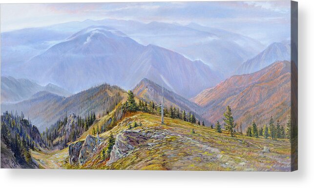 Mountain Landscape Acrylic Print featuring the painting Fires Re-creation by Steve Spencer