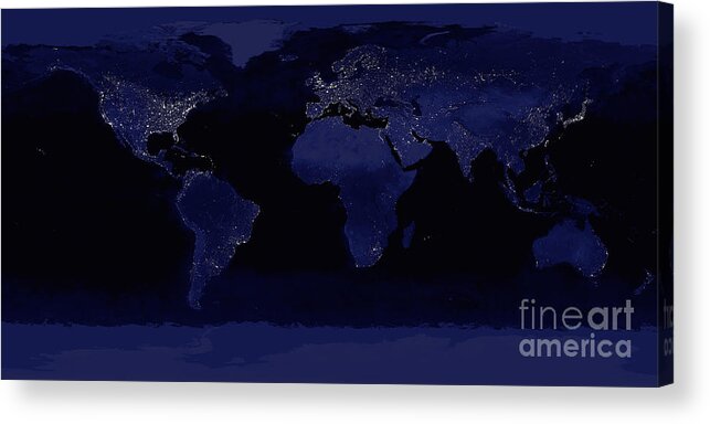 Color Image Acrylic Print featuring the photograph Global View Of Earths City Lights by Stocktrek Images