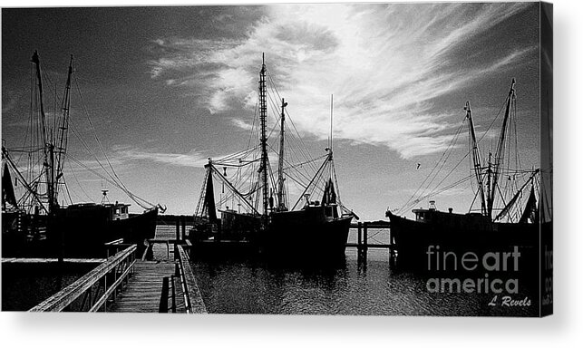 Boat Acrylic Print featuring the photograph Shrimp Boats - bw by Leslie Revels