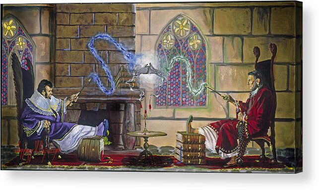 Jeffrey V. Brimley Acrylic Print featuring the painting Wizards Duel by Jeff Brimley