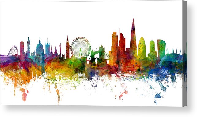London Acrylic Print featuring the digital art London England Skyline Panoramic by Michael Tompsett