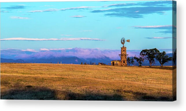 Colorado Acrylic Print featuring the photograph Windmill At Sunrise by Tim Kathka