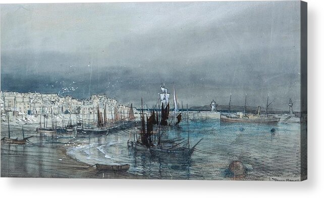 Donald Maxwell (1877-1936) - Coastal View Of A Harbour Acrylic Print featuring the painting Coastal view of a harbour #6 by Donald Maxwell