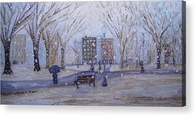 Snow Acrylic Print featuring the painting A Snowy Afternoon in the Park by Daniel W Green