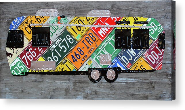 Airstream Camper Trailer Recycled Vintage Road Trip License Plate Art  Acrylic Print by Design Turnpike - Fine Art America