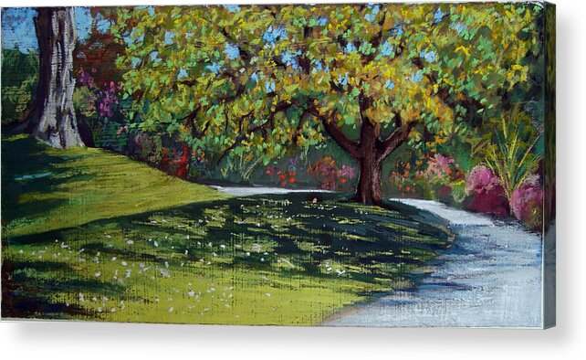 Pastel Acrylic Print featuring the pastel Arboretum Path by Karen Coggeshall