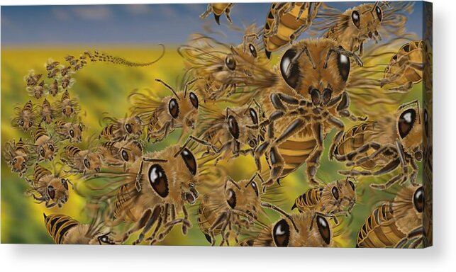 Bees Acrylic Print featuring the painting Bees by Tom Wrenn