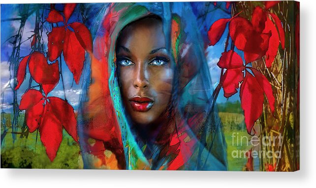 Portrait Acrylic Print featuring the painting Blue Eyes Dark Fall by Angie Braun