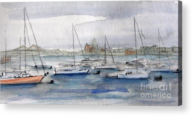 Boats Acrylic Print featuring the painting Boston Harbor by Julie Lueders 