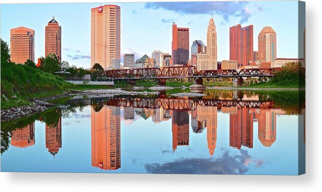Columbus Acrylic Print featuring the photograph Bright Columbus Sky and Reflection by Frozen in Time Fine Art Photography