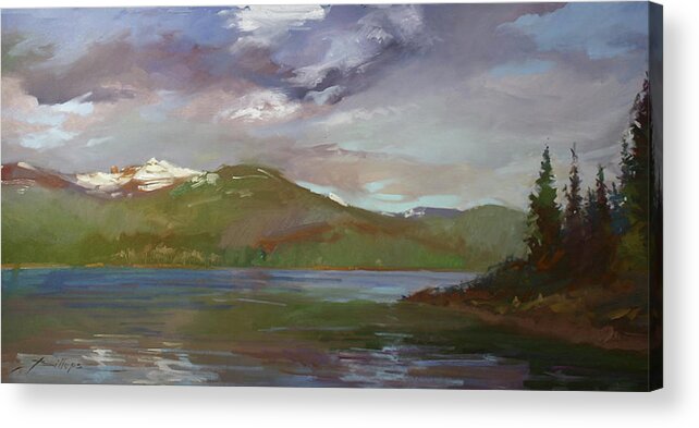 Murals Acrylic Print featuring the painting Chimney Rock at Priest Lake Plein Air by Elizabeth - Betty Jean Billups