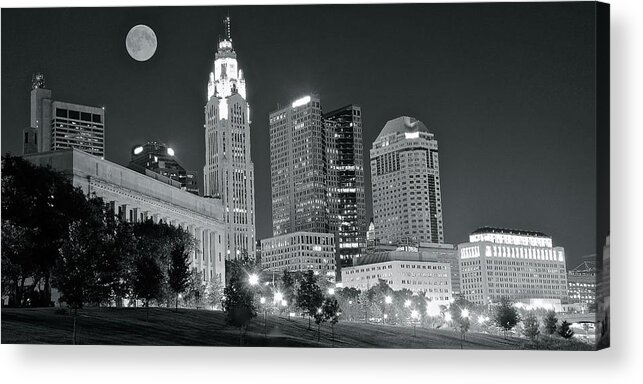 Columbus Acrylic Print featuring the photograph Columbus Grayscale Nightscape by Frozen in Time Fine Art Photography