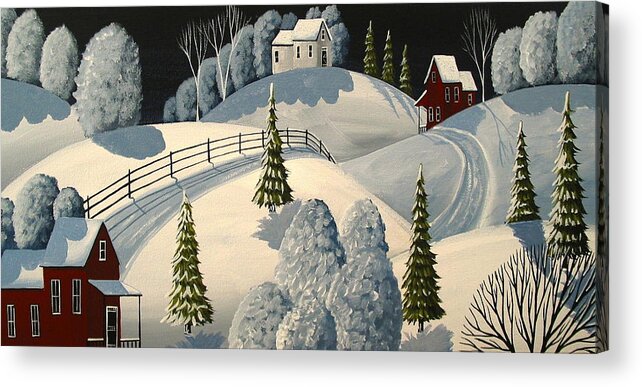 Art Acrylic Print featuring the painting Country Winter Night - folk art landscape by Debbie Criswell
