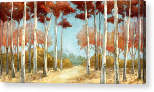 Red Leaves Acrylic Print featuring the painting ElegantRedForest by Mauro DeVereaux