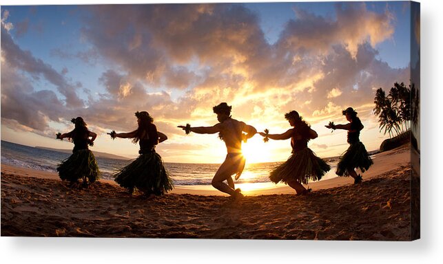 Hawaii Acrylic Print featuring the photograph Five Hula Dancers On The Beach by David Olsen