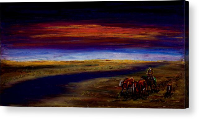 Western Art Acrylic Print featuring the mixed media Heading Home by Laurie Tietjen