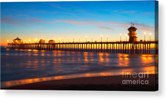 Huntington Beach Acrylic Print featuring the photograph Huntington Beach Pier - Twilight by Jim Carrell