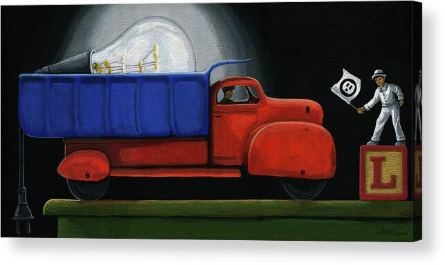Vintage Truck Acrylic Print featuring the painting Light Load - narrative painting by Linda Apple