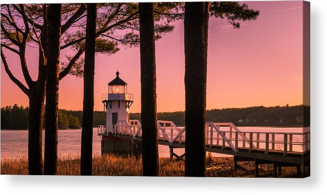 Maine Acrylic Print featuring the photograph Maine Doubling Point Lighthouse at Sunset Panorama by Ranjay Mitra