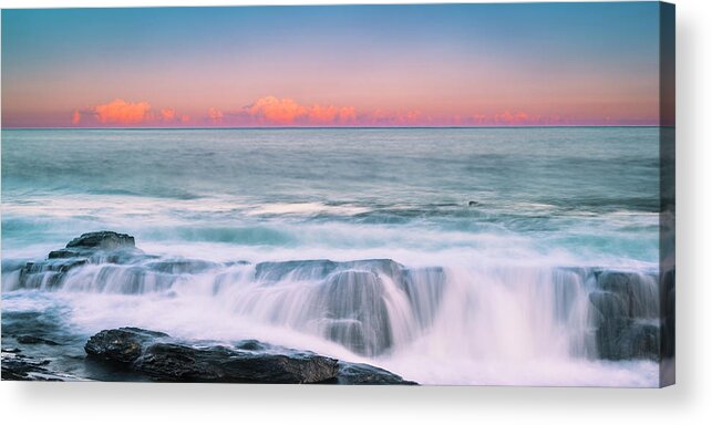 Maine Acrylic Print featuring the photograph Maine Rocky Coastal Sunset Panorama by Ranjay Mitra