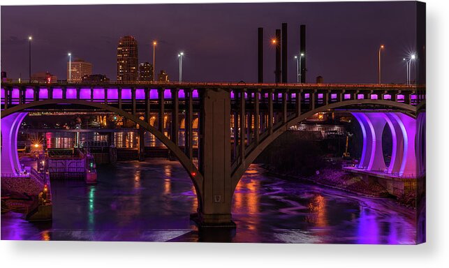 I-35 Acrylic Print featuring the photograph Minneapolis in Purple 4 - Wide Crop by Bill Pohlmann