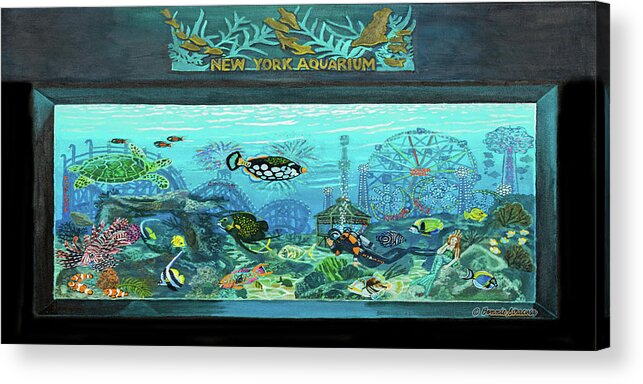 New York Aquarium Acrylic Print featuring the painting New York Aquarium towel version by Bonnie Siracusa
