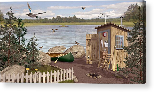 Outhouse Acrylic Print featuring the painting Out ThayUh by Peter J Sucy