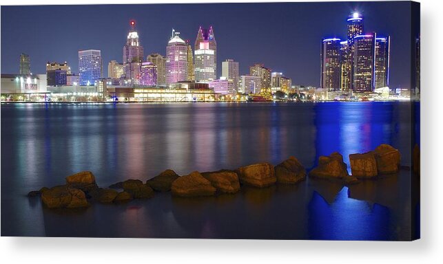 Detroit Acrylic Print featuring the photograph Panoramic Detroit by Frozen in Time Fine Art Photography