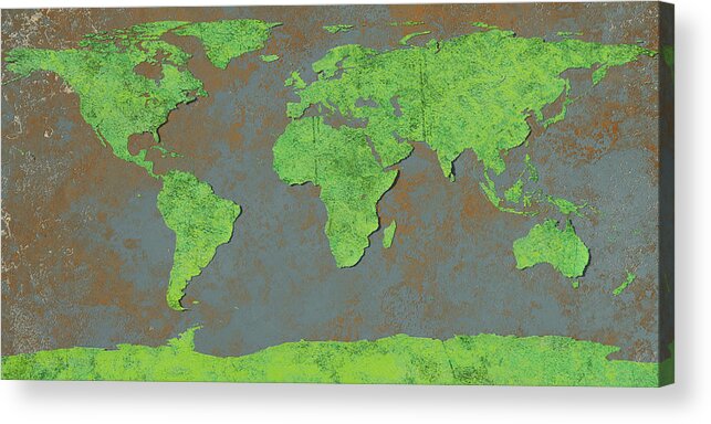 Map Acrylic Print featuring the photograph Peeling Paint World Map, The Green Edition by Frans Blok
