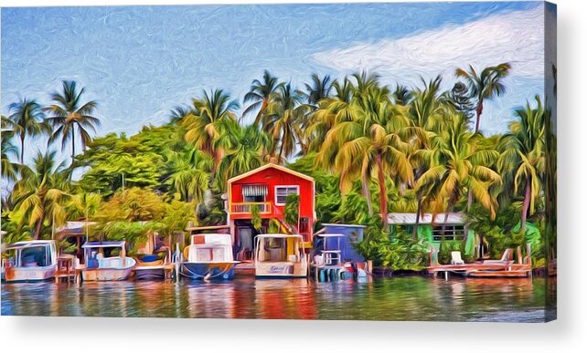Conchkey Acrylic Print featuring the photograph Conch Key Waterfront Red Cottage by Ginger Wakem
