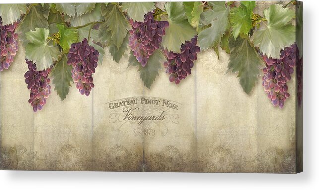 Pinot Noir Grapes Acrylic Print featuring the painting Rustic Vineyard - Pinot Noir Grapes by Audrey Jeanne Roberts