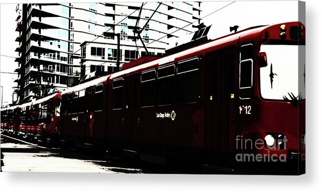 Red Acrylic Print featuring the photograph San Diego Trolley by Linda Shafer