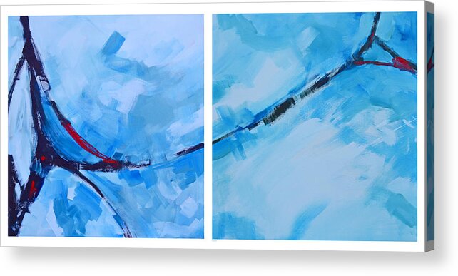 Abstract Minimalist Acrylic Painting Blue Hues Acrylic Print featuring the painting Entangled No.7 - Abstract Painting by Patricia Awapara