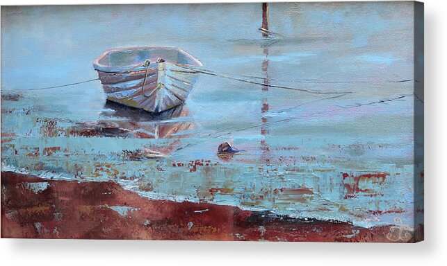 Rowboat Acrylic Print featuring the painting Shallow Tether by Trina Teele