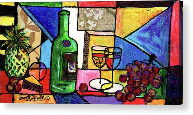 Abstract Art Acrylic Print featuring the painting Still Life with Fruit and Wine #301 by Everett Spruill