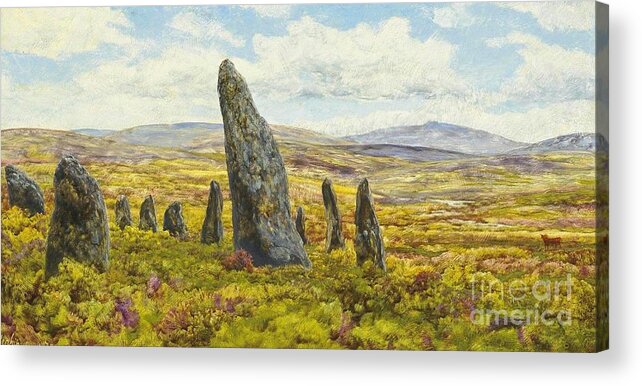 John Brett - Stone Circle On Dartmoor 1878.village Acrylic Print featuring the painting Stone circle on Dartmoor by MotionAge Designs