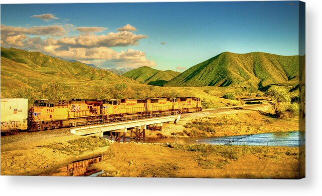 2011 Acrylic Print featuring the photograph Train Traveling Along River by Connie Cooper-Edwards