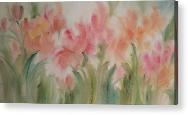 Spring Acrylic Print featuring the painting Tulip Garden by Karen Ann Patton