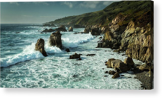 Ocean Acrylic Print featuring the photograph Waves Hitting the Rocks by Rick Strobaugh