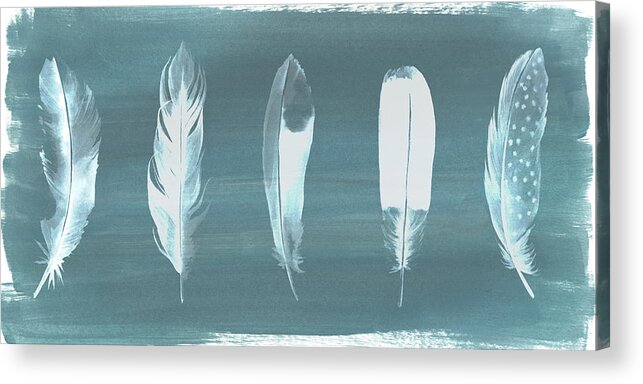 Animals Acrylic Print featuring the painting Feathers On Dusty Teal I #2 by Grace Popp