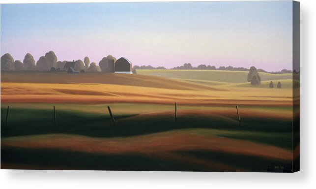 Fields Reflected Golden With Barn And Farmhouse Acrylic Print featuring the painting Autumn Fields by Ron Parker