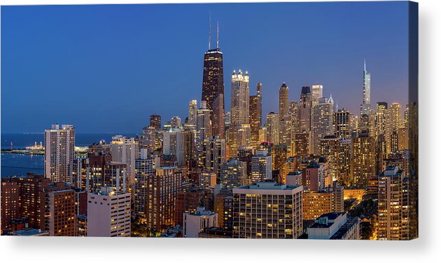 3scape Acrylic Print featuring the photograph Chicago's Streeterville at Dusk Panoramic by Adam Romanowicz