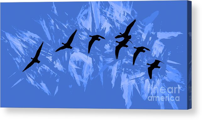 Canadian Geese Acrylic Print featuring the photograph Geese Flying Over Mountains Abstract by Scott Cameron